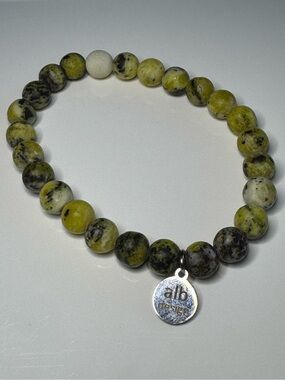 alb design Laurel Leaf Natural Green Gemstone Beaded Stretch Charm Bracelet